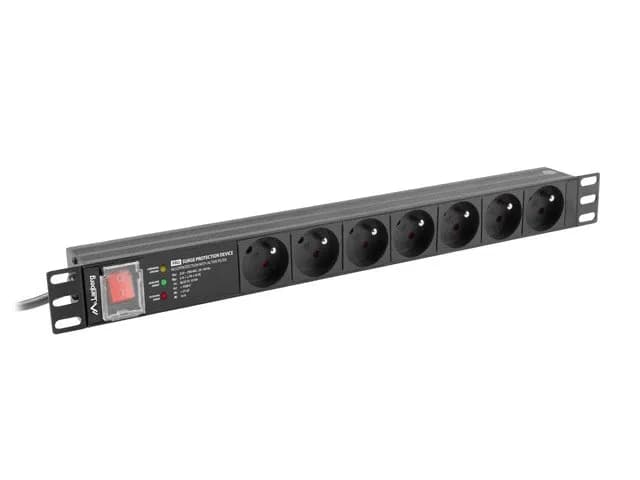 Lanberg LISTWA ZASILAJĄCA RACK PDU PRO 19" (1U, 16A, 7X 230V PL, 2M, CZARNA) PDU-PRO-07E-0200-BK, zdjęcie 1 z 4