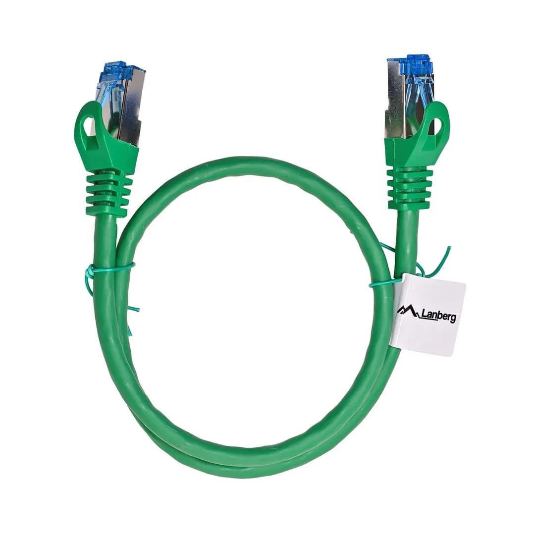 Lanberg PATCHCORD S/FTP KAT.6A 0.5M ZIELONY LSZH CCA (FLUKE PASSED) PCF6A-10CC-0050-G, zdjęcie 1 z 6