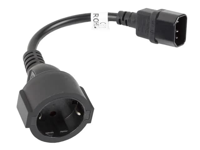 Lanberg PRZEDŁUŻACZ KABLA ZASILAJĄCEGO IEC 320 C14 -> SCHUKO(F), 20CM, zdjęcie 1 z 4