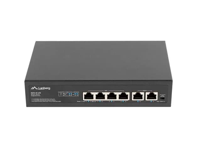Lanberg SWITCH POE+ RACK 10"/19" (4X 100MB/S POE+, 2X 100MB/S) RSFE-4P-2FE-60, zdjęcie 1 z 6