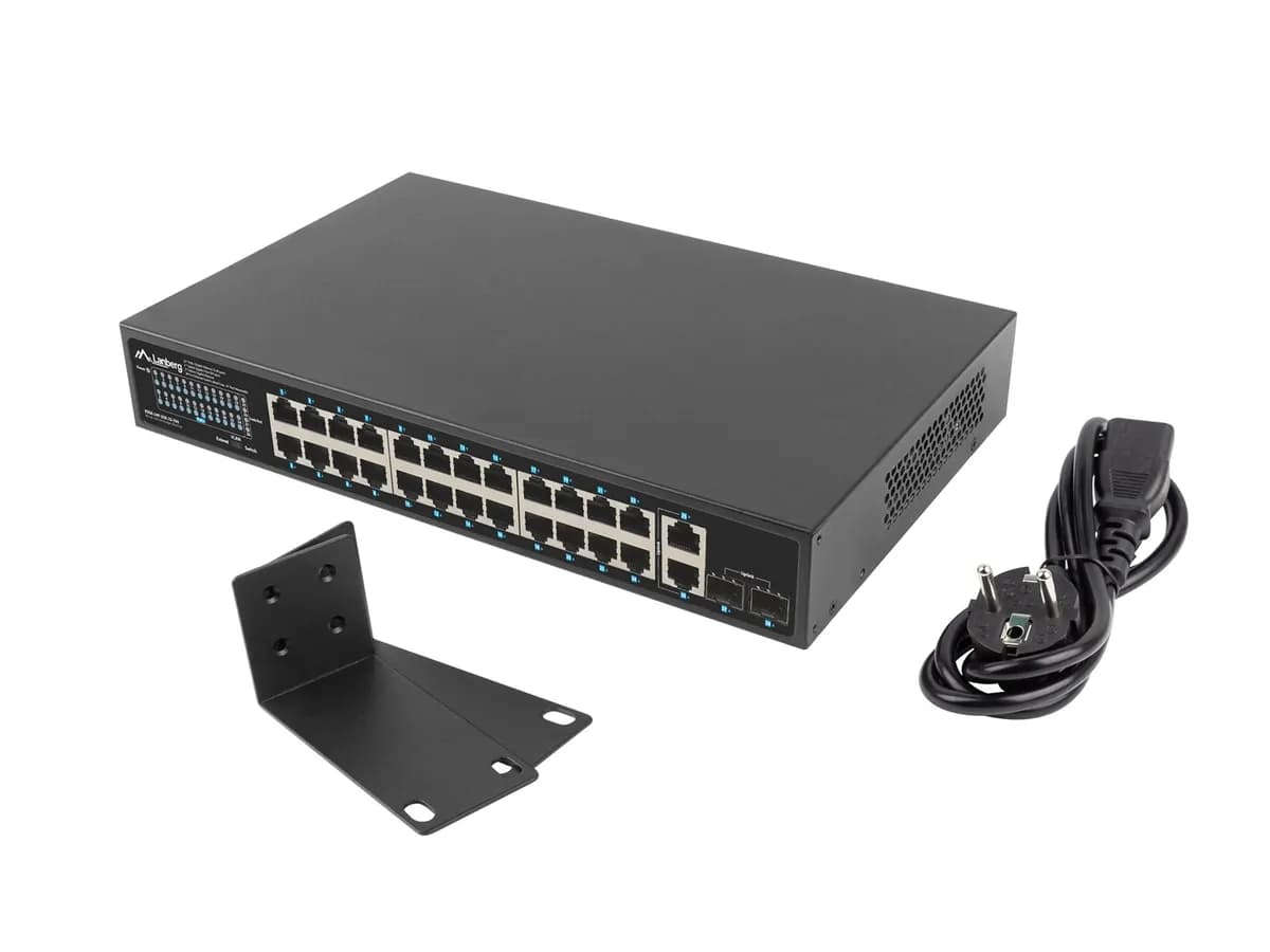 Lanberg SWITCH POE RACK 19" 24X 1GB POE+/2X GB/2X SFP 250W RSGE-24P-2GE-2S-250, zdjęcie 1 z 7