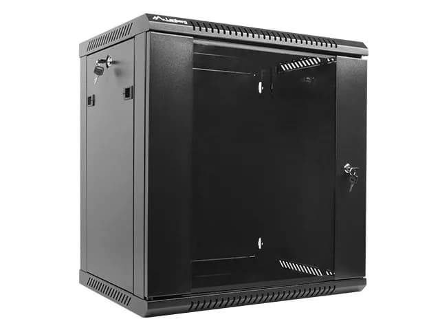 Lanberg Szafa rack WF01-6412-10B (12U; 635mm, 600mm, 450 mm; wisząca; Szklane; 19''; kolor czarny), zdjęcie 1 z 5