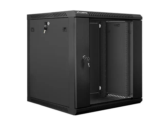 Lanberg Szafa rack WF01-6612-10B (12U; 635mm, 600mm, 600 mm; wisząca; Szklane; 19''; kolor czarny), zdjęcie 1 z 4