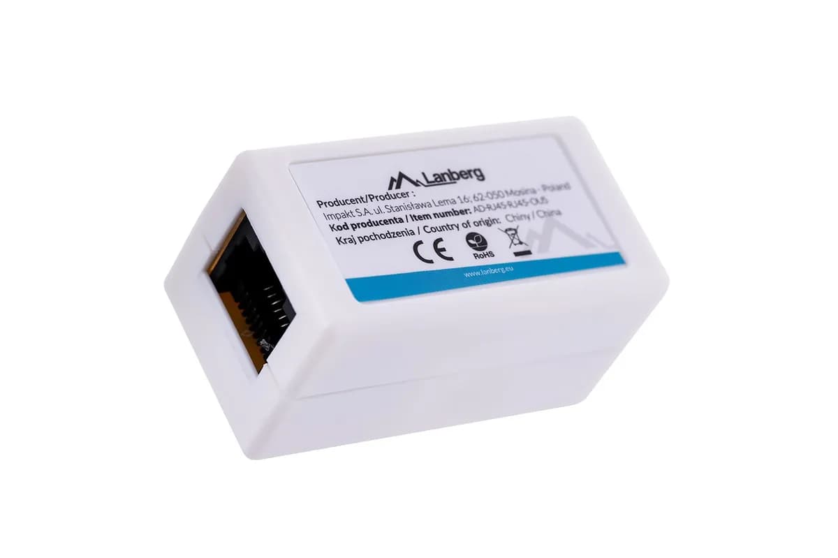 Lanberg ZŁĄCZKA SIECIOWA PRZELOTKA 2X RJ45 KAT.5E UTP AD-RJ45-RJ45-OU5, zdjęcie 1 z 5