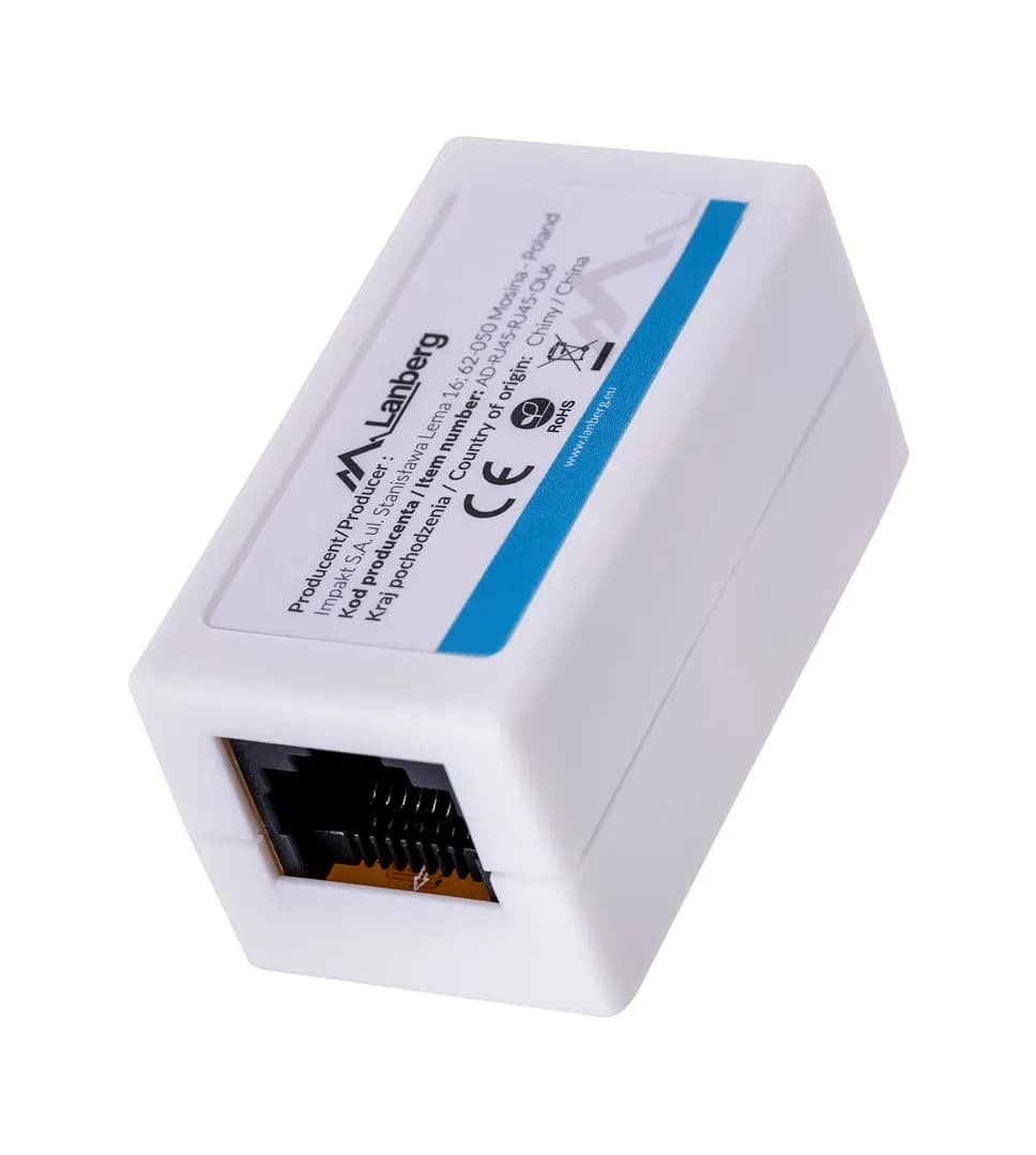 Lanberg ZŁĄCZKA SIECIOWA PRZELOTKA 2X RJ45 KAT.6 UTP AD-RJ45-RJ45-OU6, zdjęcie 1 z 5