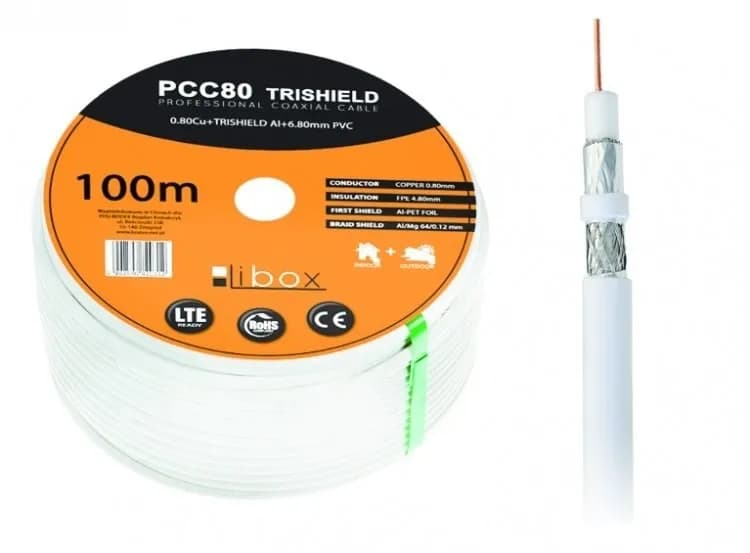 Libox KABEL KONCENTRYCZNY PCC80 ŻYŁA 0,8MM CU 100M, zdjęcie 1 z 5