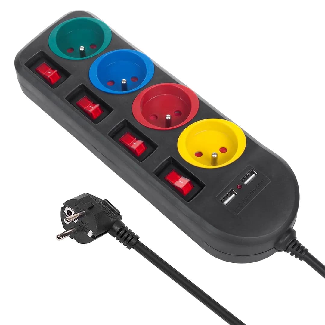 Maclean LISTWA ZASILAJĄCA 4 GNIAZDA 2XUSB MCE229B, zdjęcie 1 z 12