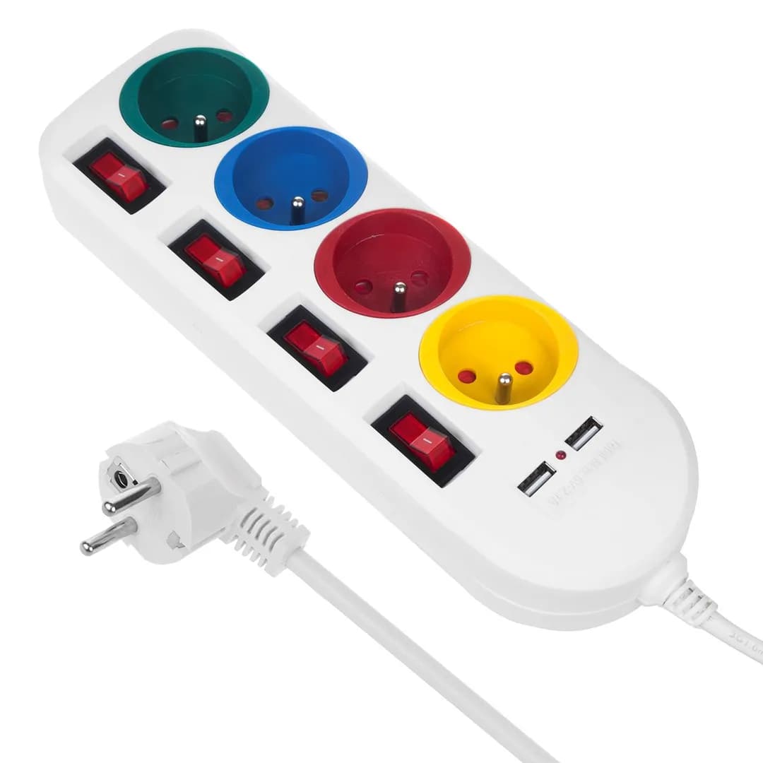 Maclean LISTWA ZASILAJĄCA 4 GNIAZDA 2XUSB MCE229W, zdjęcie 1 z 12