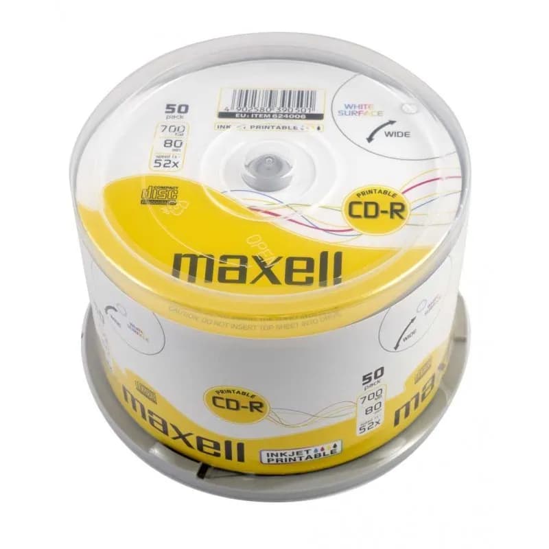 Maxell CD-R 700MB, 50 szt. w opakowaniu cake (szpindel), szybkość zapisu 52X, 80 min. Płyty
