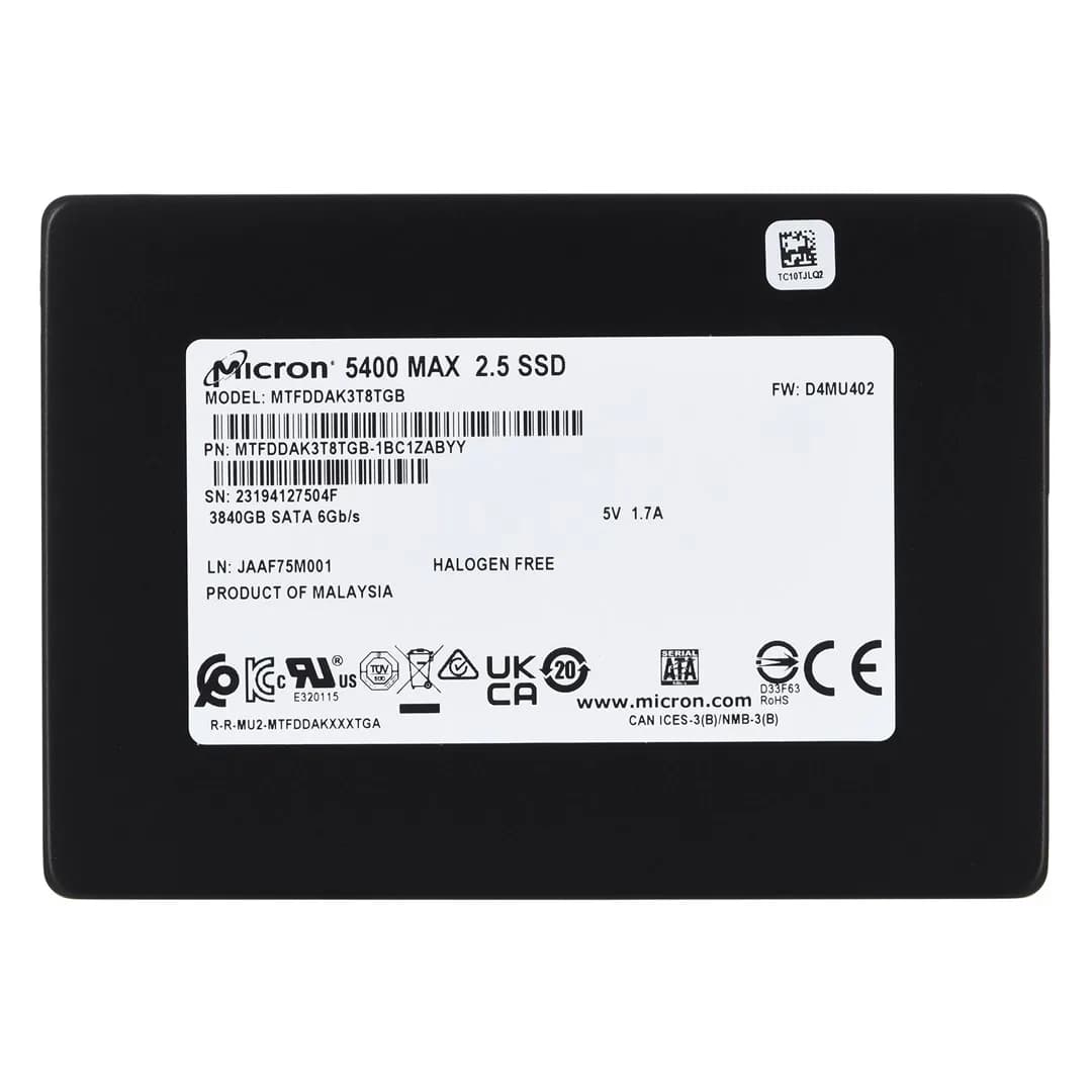 Micron Dysk SSD 5400 MAX 3.84TB SATA 2.5" MTFDDAK3T8TGB-1BC1ZABYYR (DWPD 3.4), zdjęcie 1 z 5