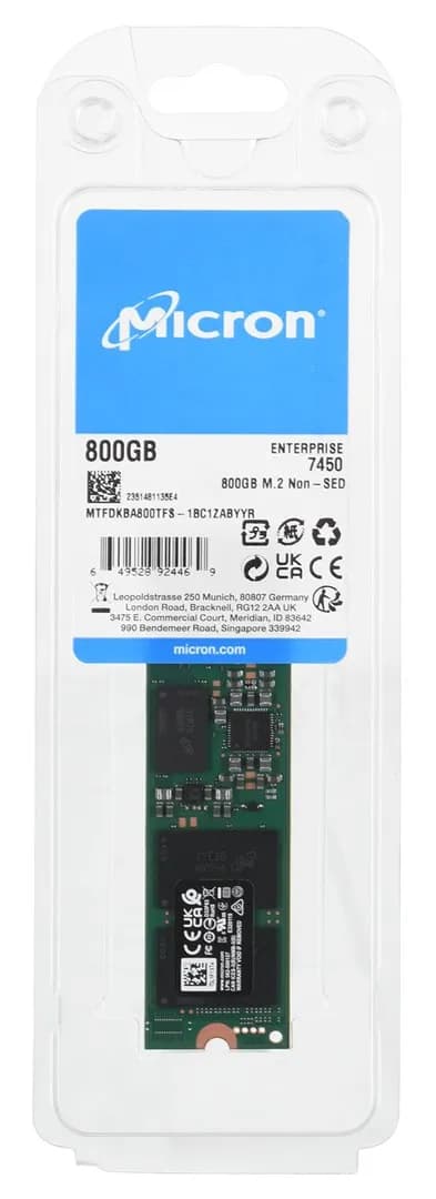 Micron Dysk SSD 7450 MAX 800GB M.2 (22x80) NVMe Gen4 MTFDKBA800TFS-1BC1ZABYYR (DWPD 3), zdjęcie 1 z 2