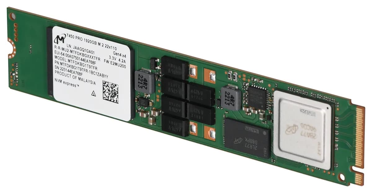 Micron Dysk SSD 7450 PRO 1.92TB M.2 (22x110) NVMe Gen4 MTFDKBG1T9TFR-1BC1ZABYYT (DWPD 1) Tray, zdjęcie 1 z 2