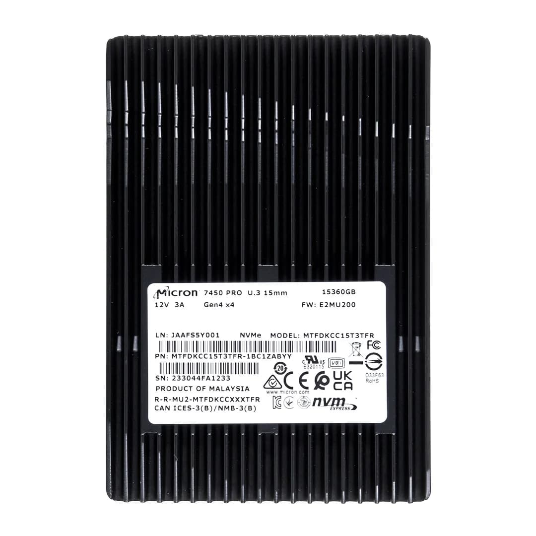 Micron Dysk SSD 7450 PRO 15.36TB U.3 (15mm) NVMe Gen4 MTFDKCC15T3TFR-1BC1ZABYYR (DWPD 1), zdjęcie 1 z 5