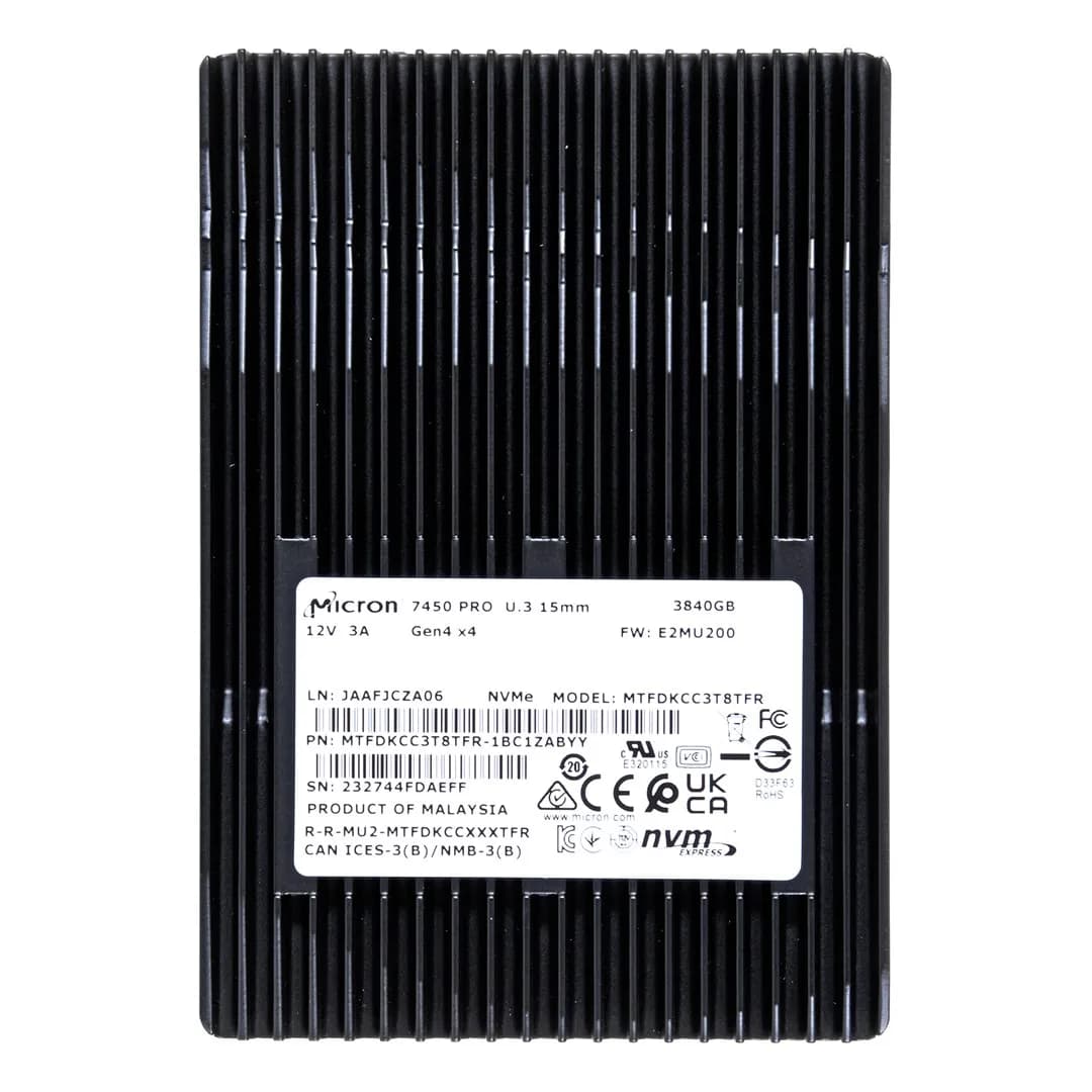 Micron Dysk SSD 7450 PRO 3.84TB U.3 (15mm) NVMe Gen4 MTFDKCC3T8TFR-1BC1ZABYYR (DWPD 1), zdjęcie 1 z 5