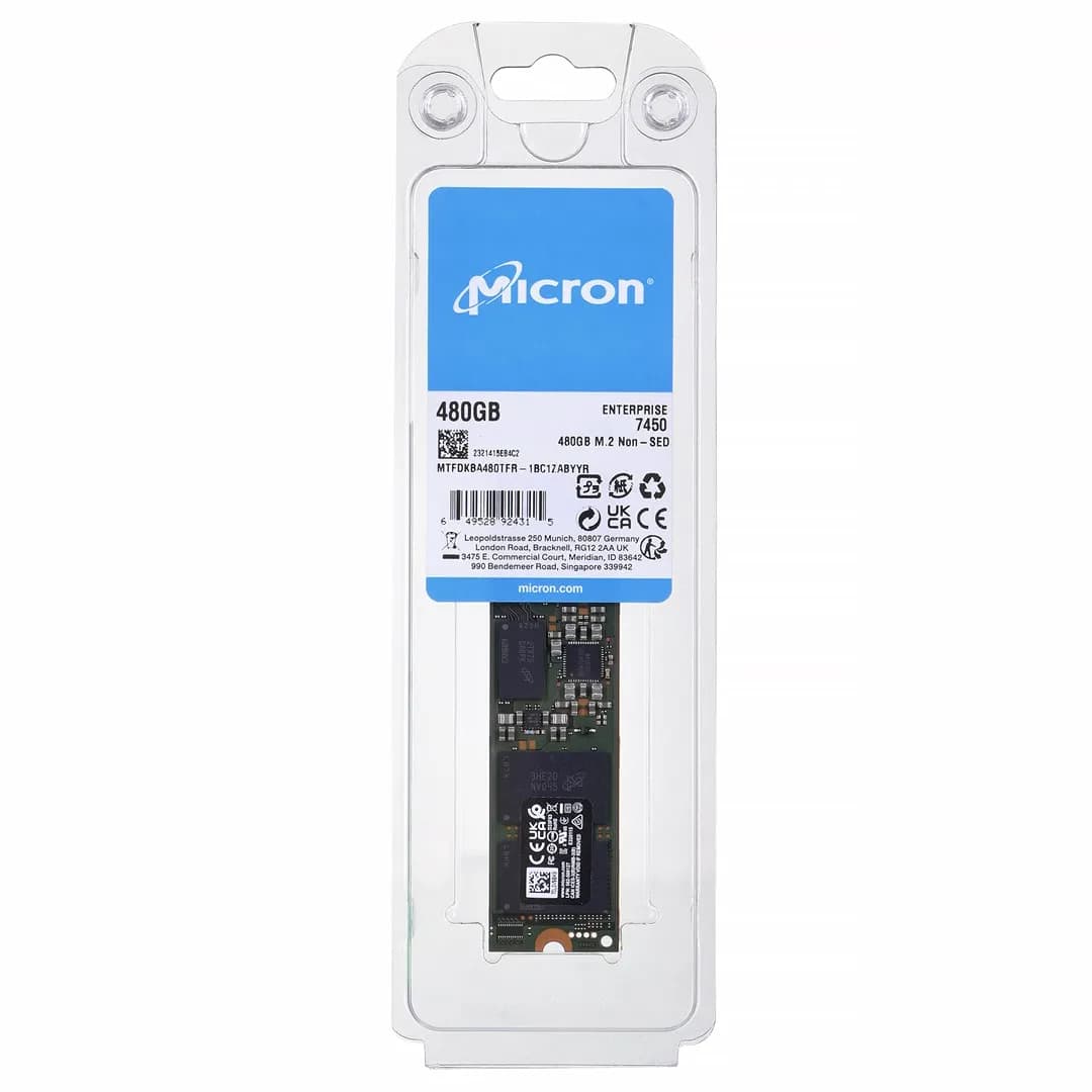 Micron Dysk SSD 7450 PRO 480GB M.2 (22x80) NVMe Gen4 MTFDKBA480TFR-1BC1ZABYYR (DWPD 1), zdjęcie 1 z 4