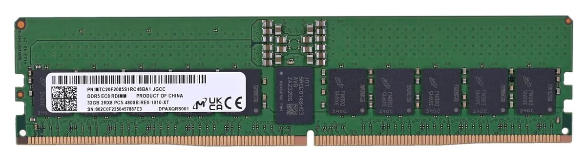 Micron RDIMM 32GB DDR5 2Rx8 4800MHz PC5-38400 ECC REGISTERED MTC20F2085S1RC48BR, zdjęcie 1 z 6