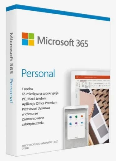 Microsoft 365 Personal PL (1 osoba.; 5 urządzeń ; 12 miesięcy; wersja fizyczna; Polska) (EP2-32454), zdjęcie 1 z 2