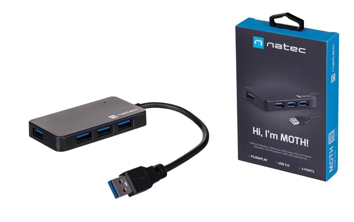 Natec Hub Moth NHU-1342 (4x USB 3.0; kolor czarny), zdjęcie 1 z 9