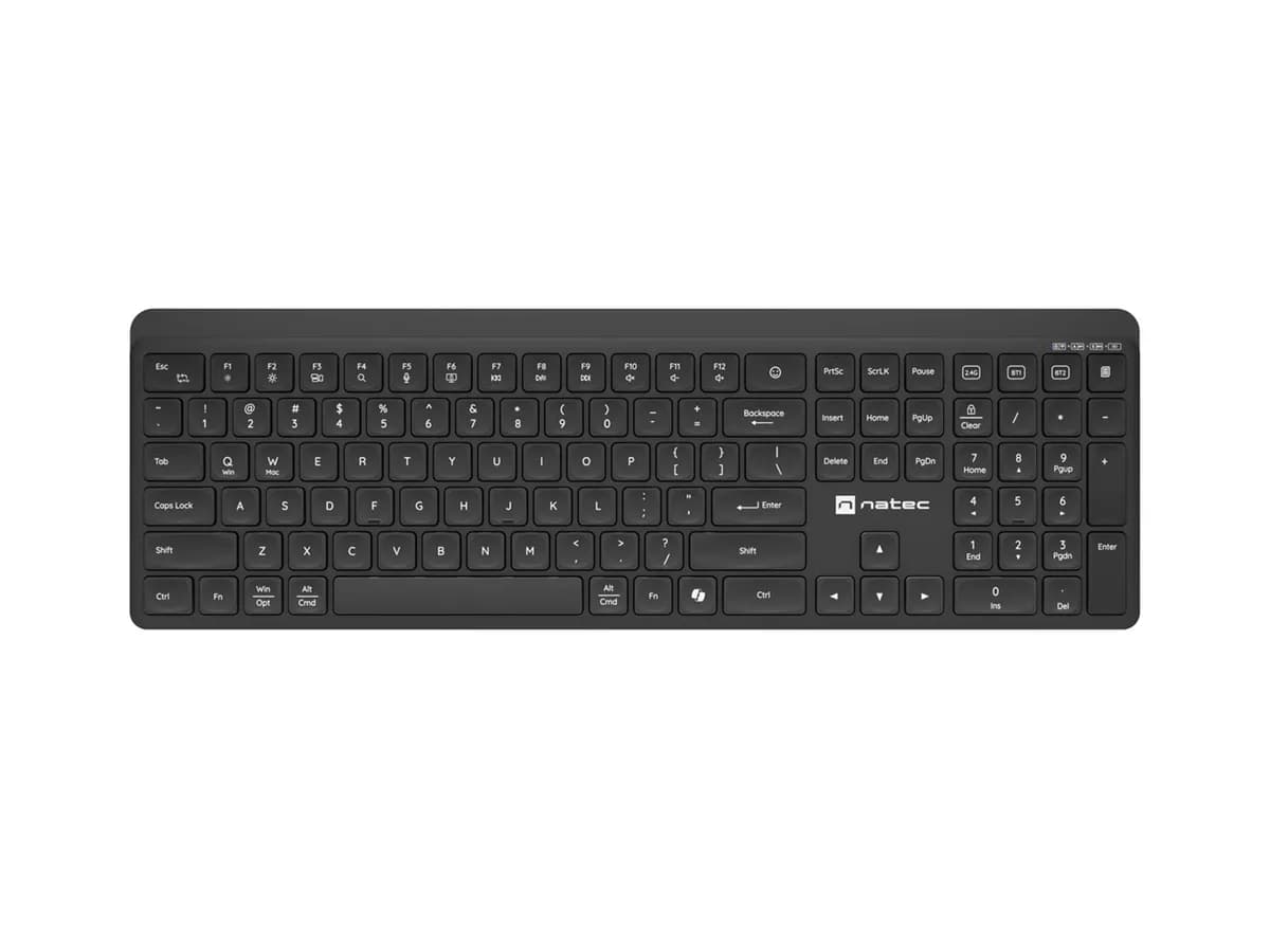 Natec KLAWIATURA TANG US BEZPRZEWODOWA BT + 2.4GHZ CICHA SLIM CZARNA, zdjęcie 1 z 7