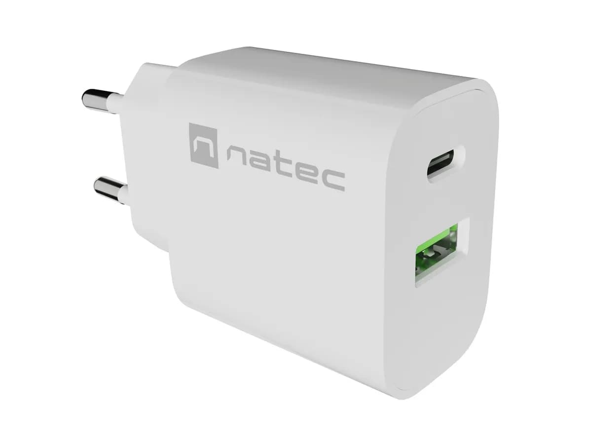 Natec ŁADOWARKA SIECIOWA RIBERA 1X USB-A + 1X USB-, zdjęcie 1 z 7