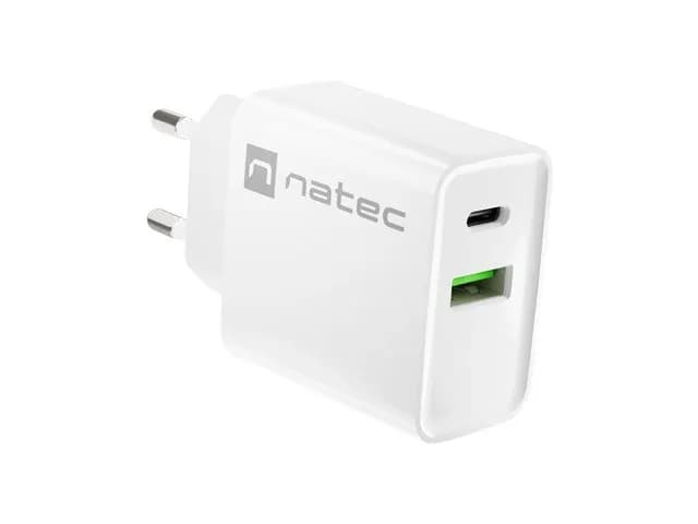 Natec ŁADOWARKA SIECIOWA RIBERA USB-A + USB-C 20W POWER DELIVERY BIAŁA NUC-2061, zdjęcie 1 z 8