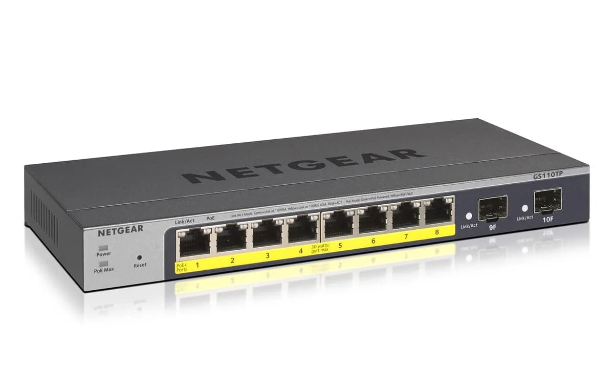 Netgear Switch GS110TP-300EUS 10p PoE 55W (PoE+: 8p) Managed Gigabit, zdjęcie 1 z 4