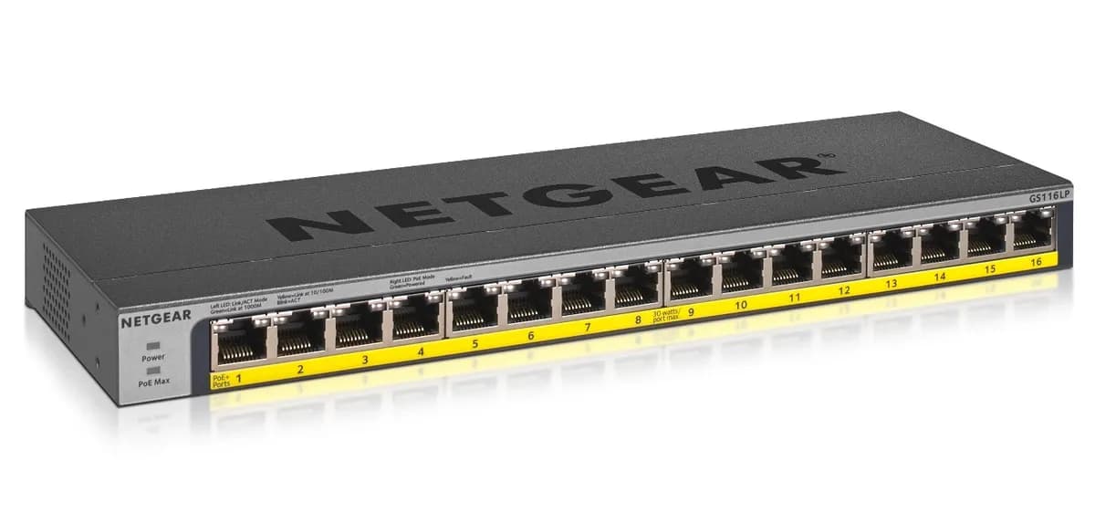 Netgear Switch GS116LP-100EUS 16p PoE 76W* (PoE+: 16p) Unmanaged Gigabit, zdjęcie 1 z 2