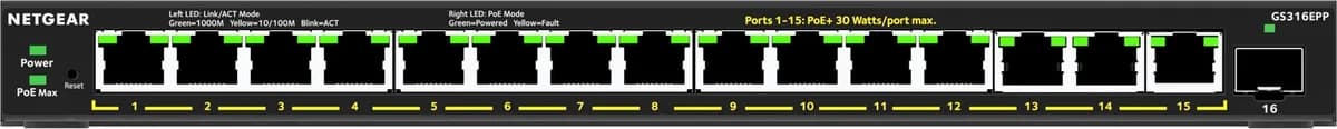 Netgear Switch GS316EPP-100PES 16p PoE 231W* (PoE+: 15p) Unmanaged Gigabit, zdjęcie 1 z 11
