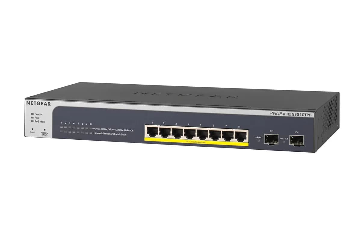 Netgear Switch GS510TPP-100EUS 10p PoE 190W (PoE+: 8p) Managed Gigabit, zdjęcie 1 z 2