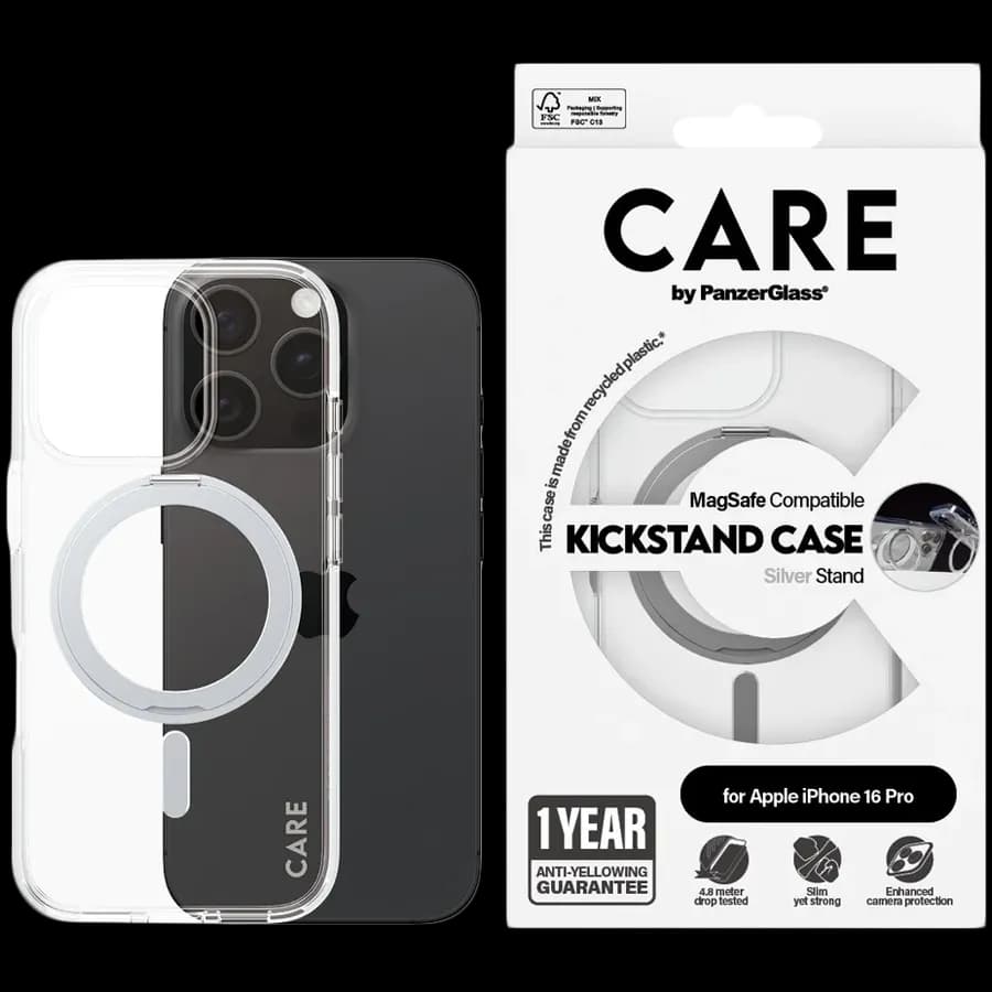 PanzerGlass Feature Case Transparent w. Silver Kickstand & MagSafe iPhone 16 Pro, zdjęcie 1 z 2
