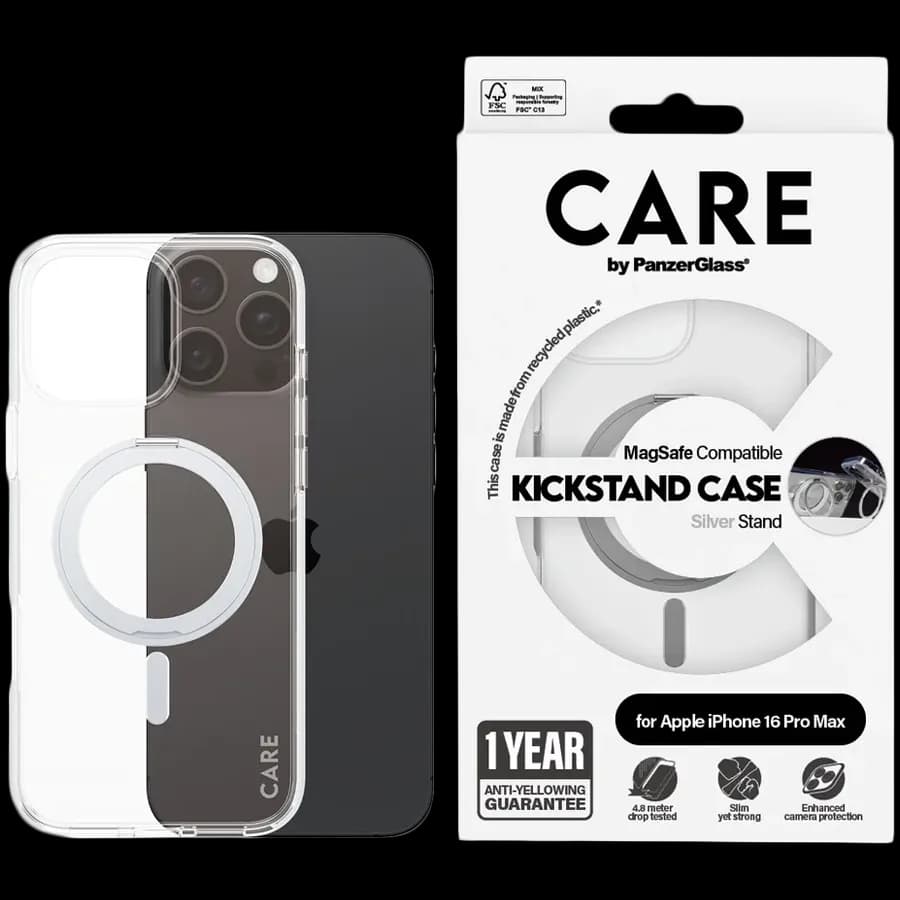 PanzerGlass Feature Case Transparent w. Silver Kickstand & MagSafe iPhone 16 Pro Max, zdjęcie 1 z 2