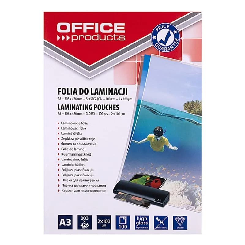 PBS Connect OFFICE PRODUCTS Folia do laminowania, A3, 2x100mikr., błyszcząca, 100szt., transparentna, zdjęcie 1 z 4