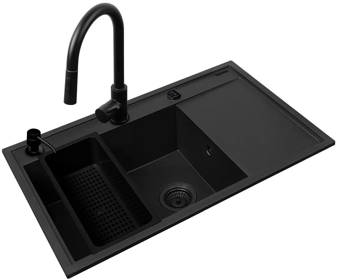 Pyramis Zestaw - Zlewozmywak CAMEA (79x50) 1B 1D L + Bateria IDEA Black Edition - 070168402BE -, zdjęcie 1 z 2