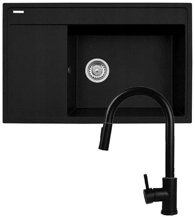 Pyramis Zestaw - Zlewozmywak CAMEA (79x50) 1B 1D R + Bateria IDEA Black Edition - 070168502BE -, zdjęcie 1 z 5