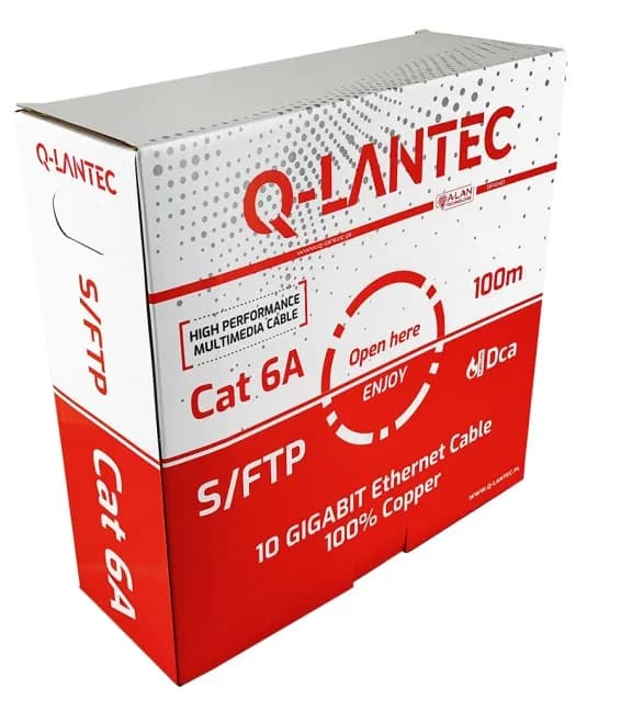 Q-Lantec Kabel S/FTP kat.6A, sieciowy, skrętka, LSOH, Dca 4x2x23 AWG, 10Gb/s, szary, 100m