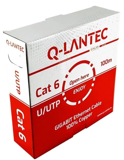 Q-Lantec Kabel U/UTP kat.6, sieciowy, skrętka, PVC, Eca 4PR, 1Gb/s (10Gb/s do 55m), szary, 100m