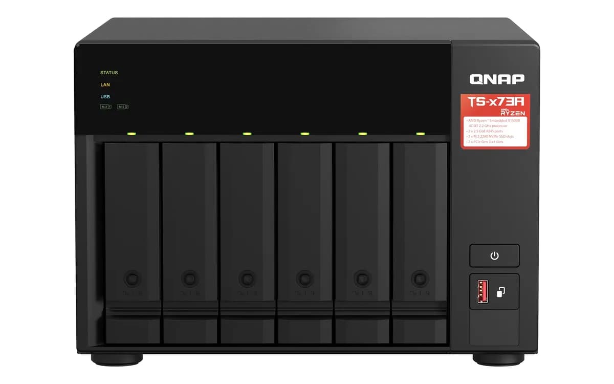 Qnap TS-673A-8G, Tower, 6 x 2.5"/3.5" SATA, AMD Ryzen V1500B 4C/8T, 8GB DDR4 (Max. 64GB), 2 x, zdjęcie 1 z 6