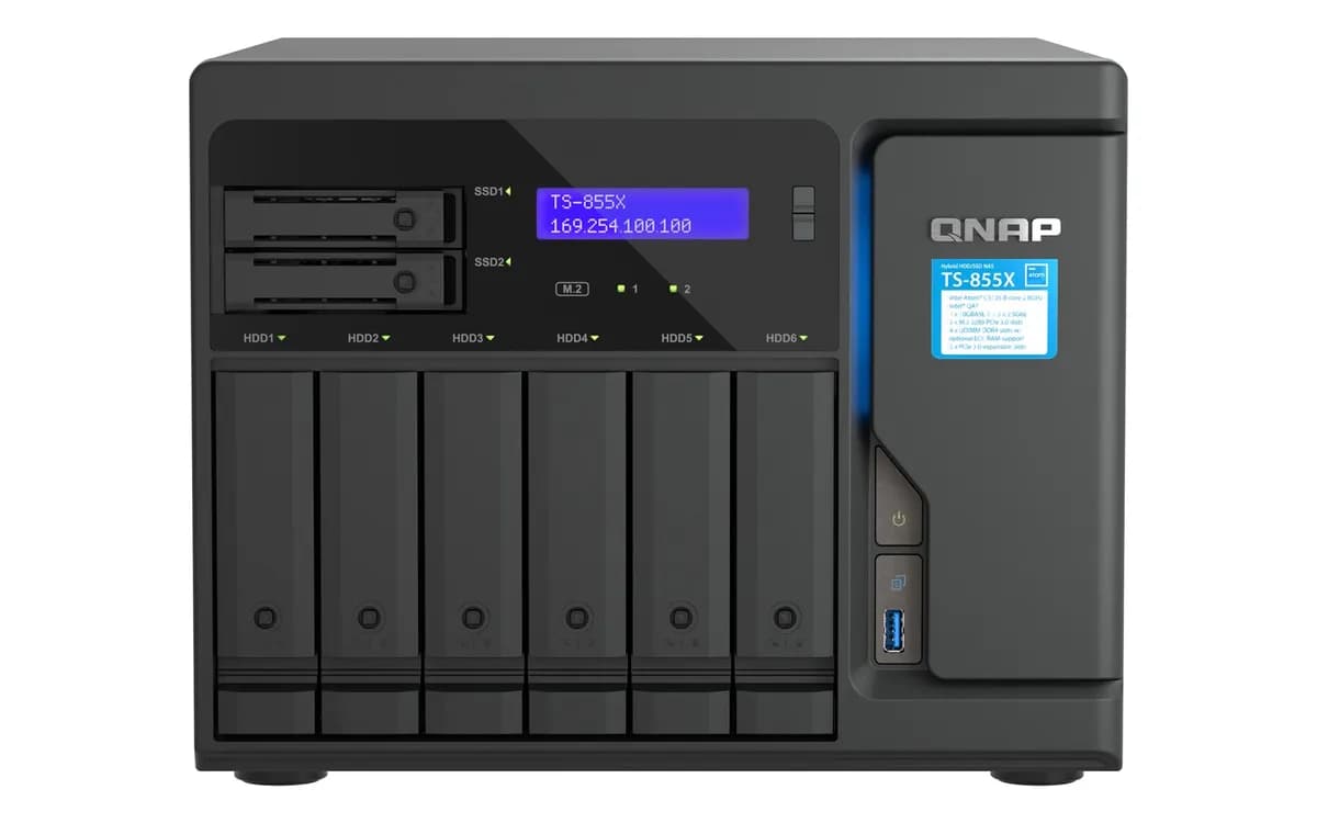 Qnap TS-855X-8G, Tower, 6 x 3.5"/2.5" SATA + 2 x 2.5" SATA, Intel Atom C5125 8C/8T, 8GB DDR4, zdjęcie 1 z 6