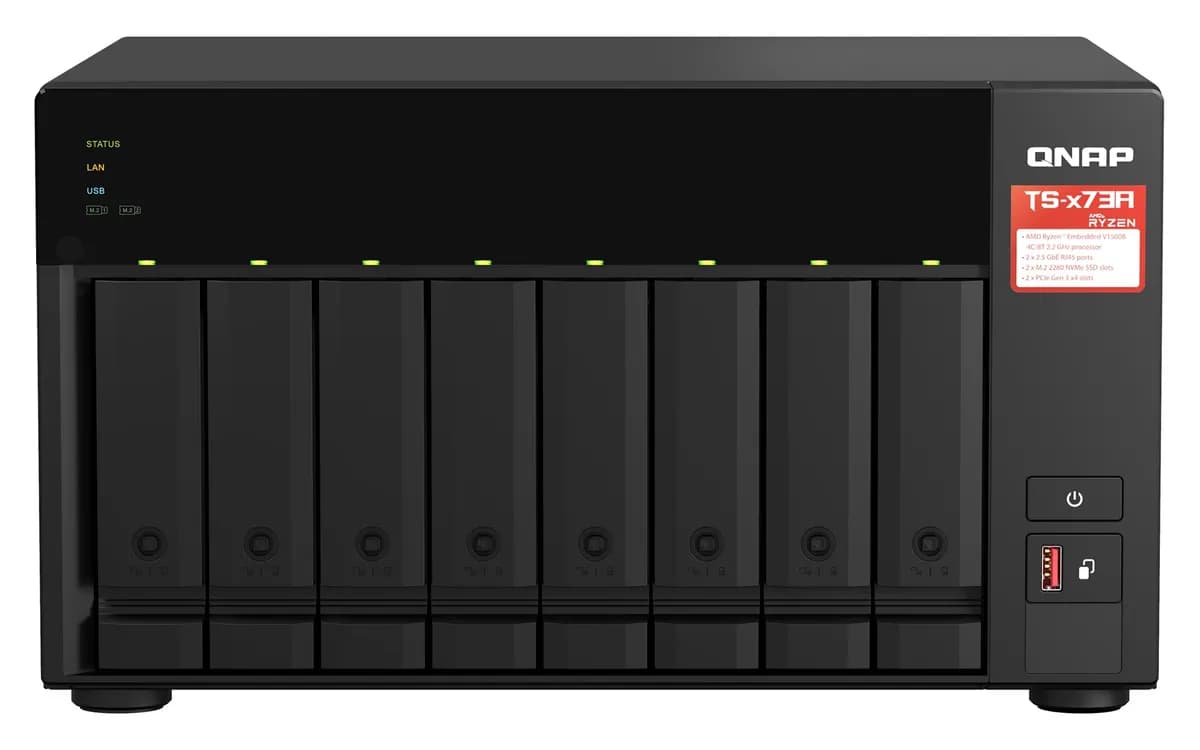 Qnap TS-873A-8G, Tower, 8 x 2.5"/3.5" SATA, AMD Ryzen V1500B 4C/8T, 8GB DDR4 (max. 64GB), 2 x, zdjęcie 1 z 6