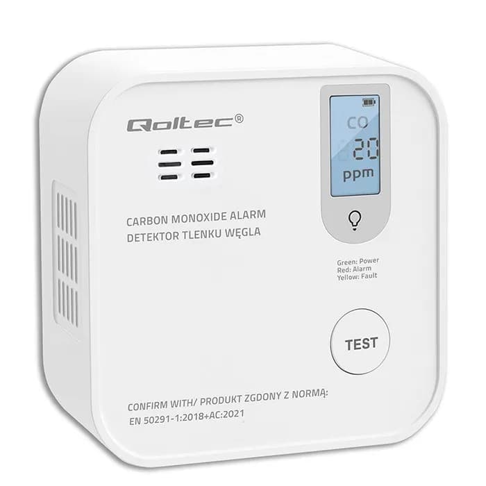 Qoltec CZUJNIK TLENKU WĘGLA (CZADU) Z BATERIĄ | DETEKTOR CO | ALARM 85DB | LED, zdjęcie 1 z 9