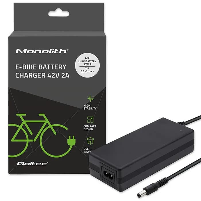 Qoltec ŁADOWARKA DO BATERII ROWERU ELEKTRYCZNEGO 36V | 42V | 2A | 5.5*2.1, zdjęcie 1 z 12