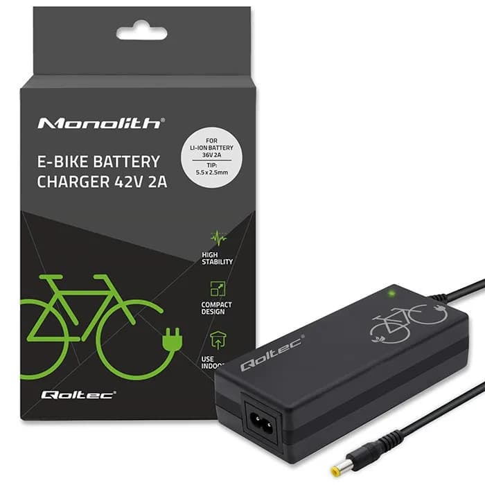 Qoltec ŁADOWARKA DO BATERII ROWERU ELEKTRYCZNEGO 36V | 42V | 2A | 5.5*2.5, zdjęcie 1 z 9