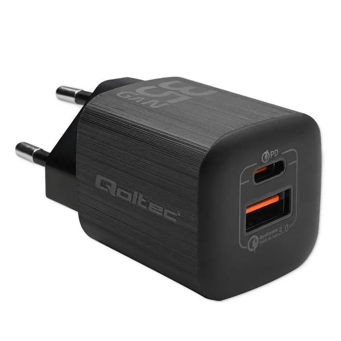 Qoltec ŁADOWARKA SIECIOWA 35W GAN ULTRA | 5-20V | 2.25-3A | 1 X USB TYP C PD | 1 X USB QV 3.0 |, zdjęcie 1 z 4