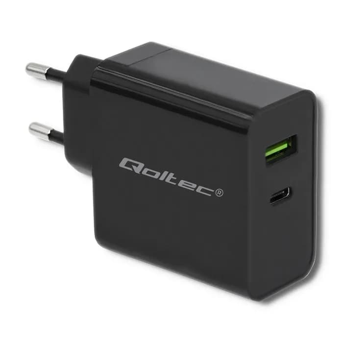 Qoltec ŁADOWARKA SIECIOWA 42W | 5-20V | 2.25-3A | USB TYP C PD | USB | CZARNA, zdjęcie 1 z 7