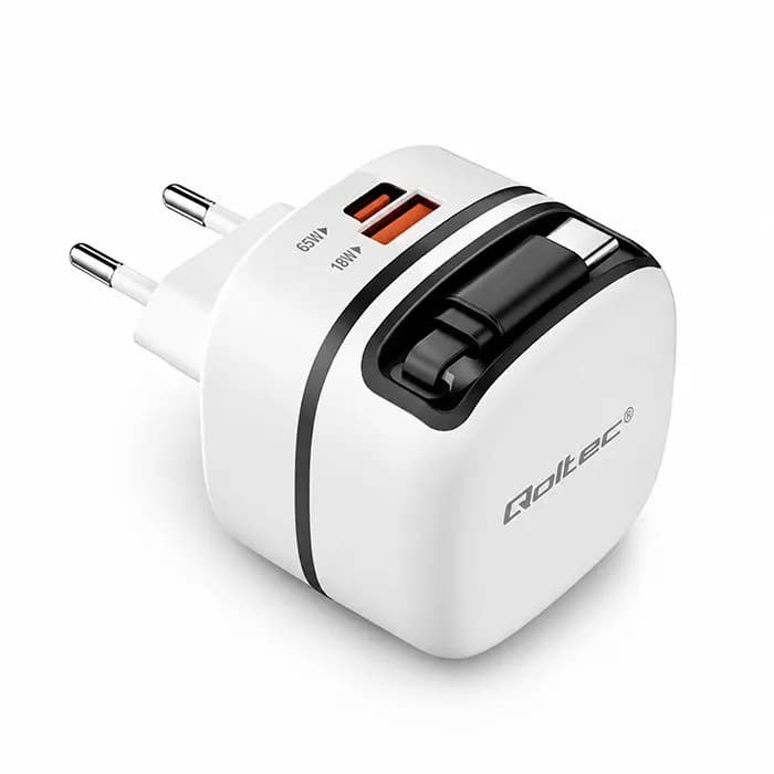Qoltec ŁADOWARKA SIECIOWA GAN 65W | USB-C PD PPS | 5-20V | 3-3.25A, zdjęcie 1 z 5