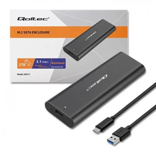 Qoltec OBUDOWA DO DYSKÓW KIESZEŃ M.2 SATA SSD | NVME | USB TYP C, zdjęcie 1 z 10