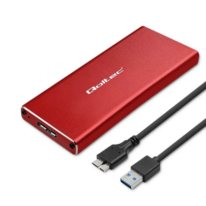 Qoltec OBUDOWA NA DYSK M.2 SSD | SATA | NGFF | USB 3.0 | SUPER SPEED 5GB/S | 2TB | CZERWONY, zdjęcie 1 z 9