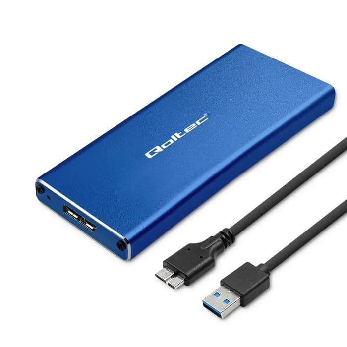 Qoltec OBUDOWA NA DYSK M.2 SSD | SATA | NGFF | USB 3.0 | SUPER SPEED 5GB/S | 2TB | NIEBIESKI, zdjęcie 1 z 9