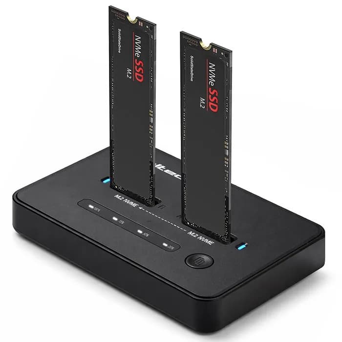 Qoltec STACJA DOKUJĄCA SSD M.2 NVME | PCIE | USB-C | 20GB/S | DUAL 2X8TB | KLONOWANIE OFFLINE, zdjęcie 1 z 11