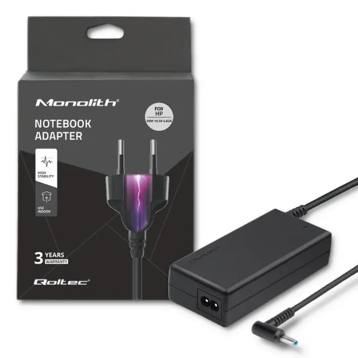Qoltec Zasilacz 50052.90W.HP do notebooka Compaq, HP (19,5 V; 4,62 A; 90W; 4.5 mm x 3 mm), zdjęcie 1 z 7